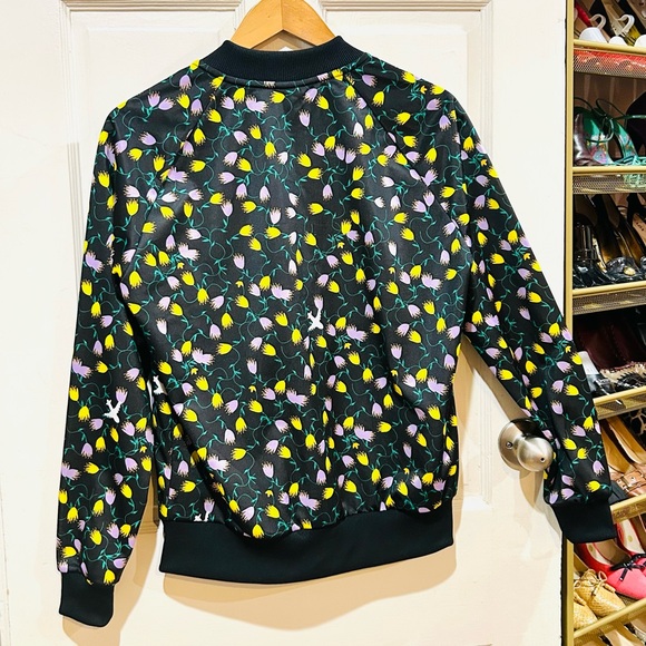 Adidas Originals RARE Floral Bomber Jacket Zip-Up Women’s Sporty Black Size M - Picture 13 of 15